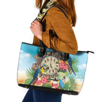 It's 5 o'clock Somewhere Leather Tote Bag Hawaiian Tropical Parrots - Wonder Print Shop