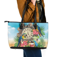 It's 5 o'clock Somewhere Leather Tote Bag Hawaiian Tropical Parrots - Wonder Print Shop