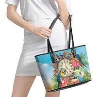 It's 5 o'clock Somewhere Leather Tote Bag Hawaiian Tropical Parrots - Wonder Print Shop