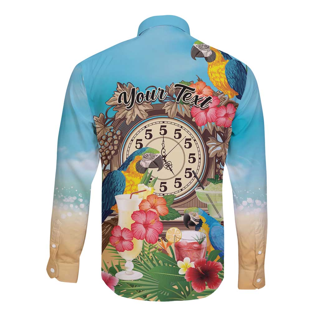 Personalized It's 5 o'clock Somewhere Long Sleeve Button Shirt Hawaiian Tropical Parrots - Wonder Print Shop