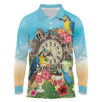 Personalized It's 5 o'clock Somewhere Long Sleeve Polo Shirt Hawaiian Tropical Parrots - Wonder Print Shop