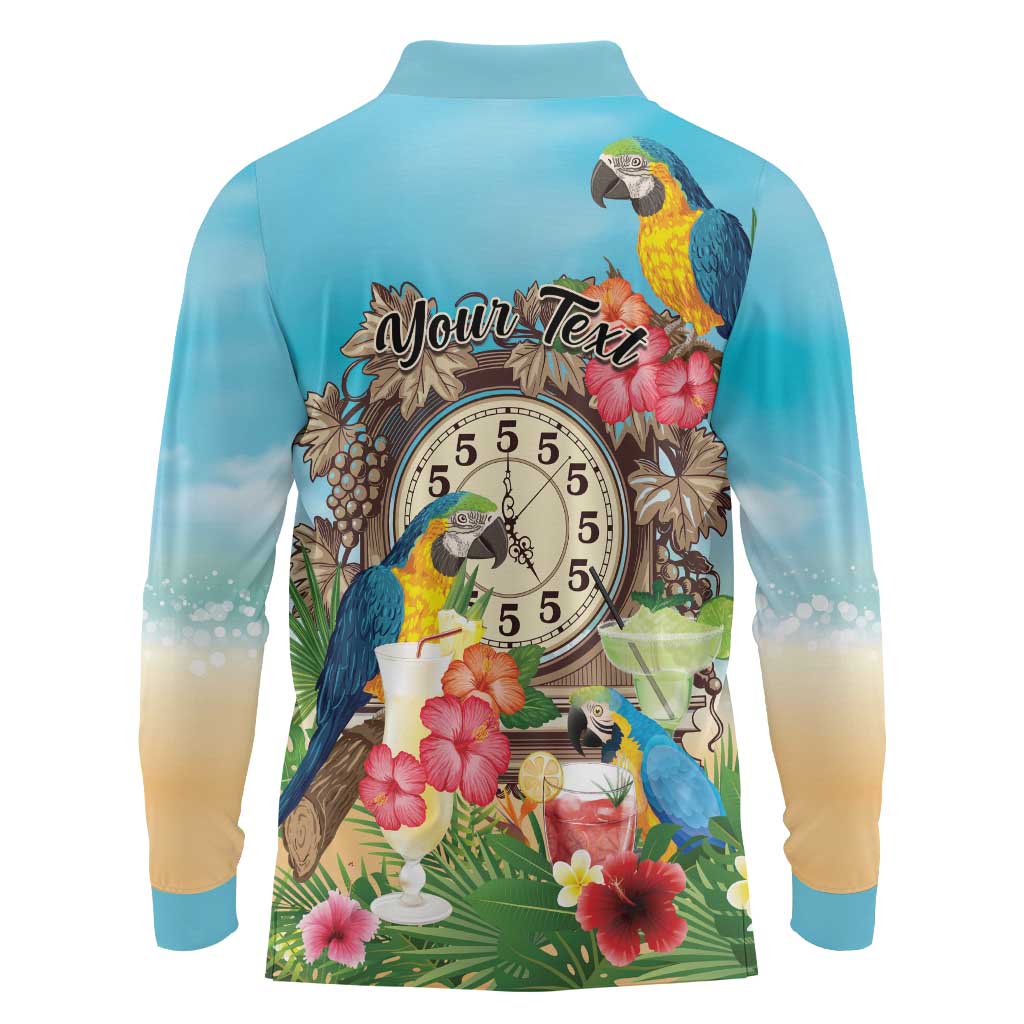 Personalized It's 5 o'clock Somewhere Long Sleeve Polo Shirt Hawaiian Tropical Parrots - Wonder Print Shop