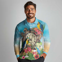 Personalized It's 5 o'clock Somewhere Long Sleeve Polo Shirt Hawaiian Tropical Parrots - Wonder Print Shop