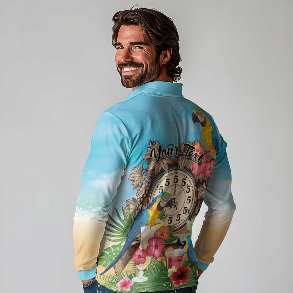 Personalized It's 5 o'clock Somewhere Long Sleeve Polo Shirt Hawaiian Tropical Parrots - Wonder Print Shop