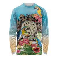 Personalized It's 5 o'clock Somewhere Long Sleeve Shirt Hawaiian Tropical Parrots - undefined