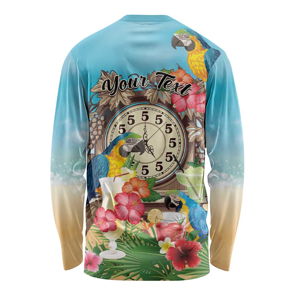 Personalized It's 5 o'clock Somewhere Long Sleeve Shirt Hawaiian Tropical Parrots - undefined