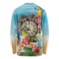 Personalized It's 5 o'clock Somewhere Long Sleeve Shirt Hawaiian Tropical Parrots - undefined