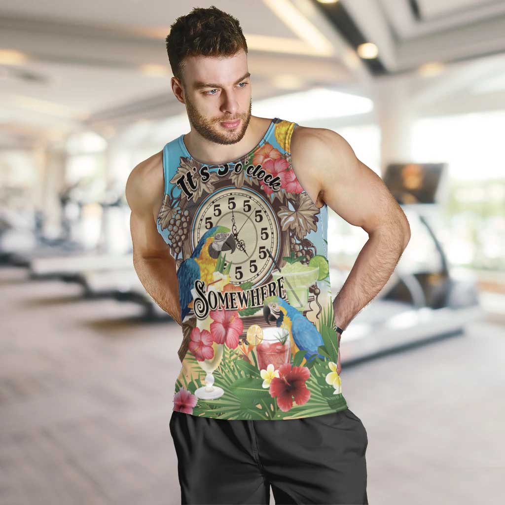Personalized It's 5 o'clock Somewhere Men Tank Top Hawaiian Tropical Parrots - Wonder Print Shop