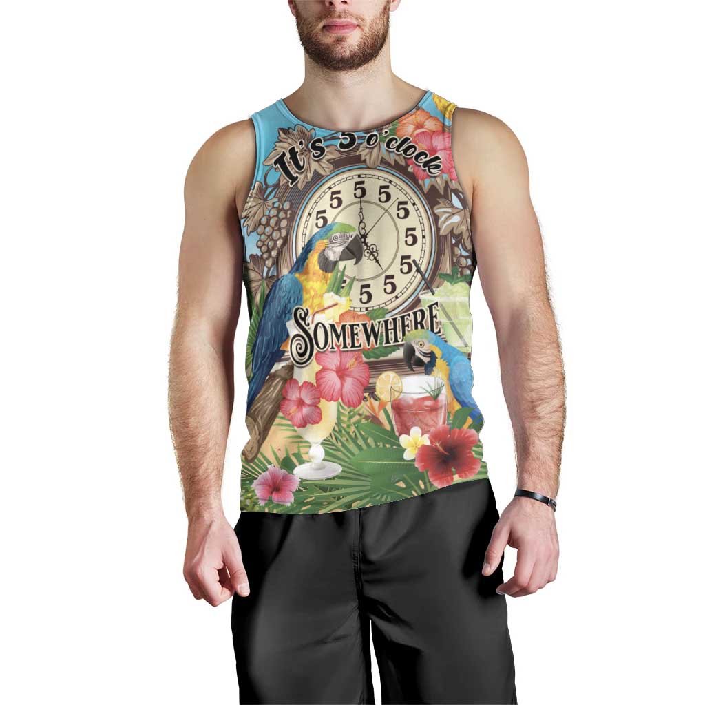 Personalized It's 5 o'clock Somewhere Men Tank Top Hawaiian Tropical Parrots - Wonder Print Shop