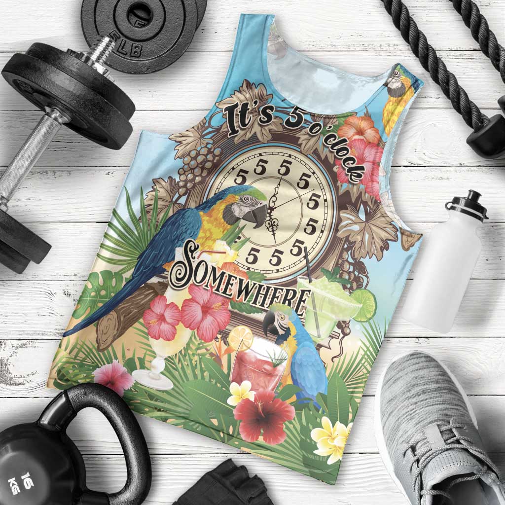 Personalized It's 5 o'clock Somewhere Men Tank Top Hawaiian Tropical Parrots - Wonder Print Shop