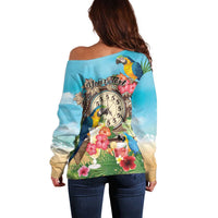Personalized It's 5 o'clock Somewhere Off Shoulder Sweater Hawaiian Tropical Parrots - Wonder Print Shop