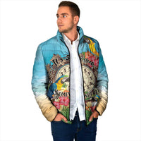 Personalized It's 5 o'clock Somewhere Padded Jacket Hawaiian Tropical Parrots - Wonder Print Shop