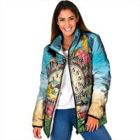 Personalized It's 5 o'clock Somewhere Padded Jacket Hawaiian Tropical Parrots - Wonder Print Shop