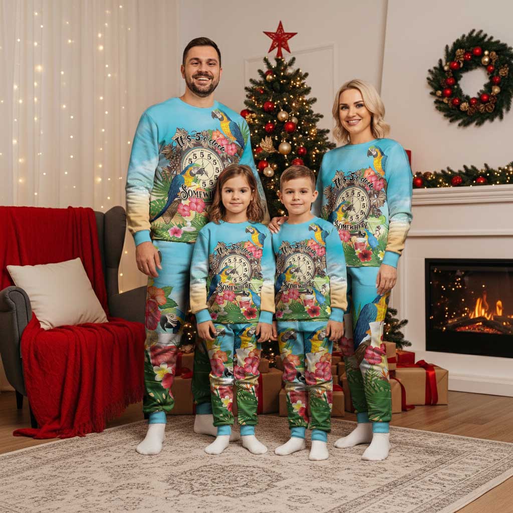 It's 5 o'clock Somewhere Christmas Pajama Set Hawaiian Tropical Parrots - Wonder Print Shop