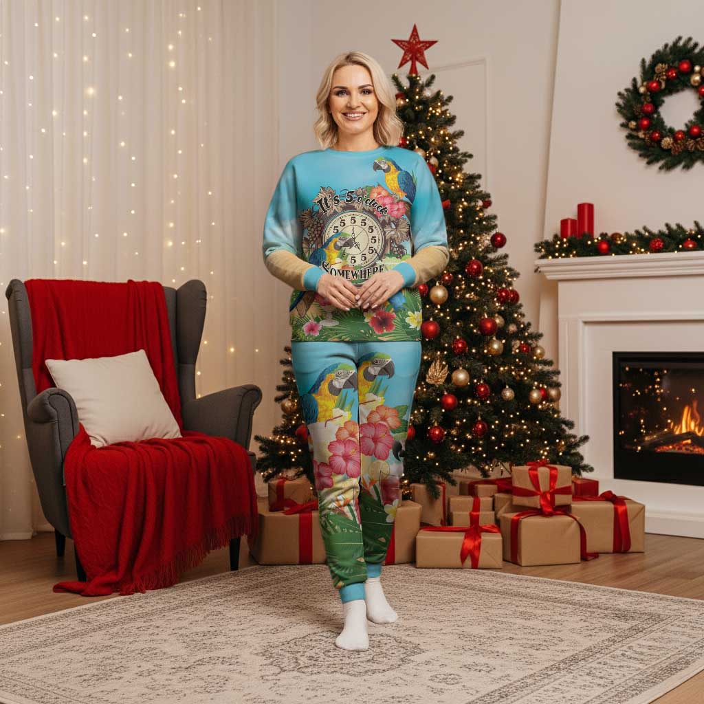 It's 5 o'clock Somewhere Christmas Pajama Set Hawaiian Tropical Parrots - Wonder Print Shop
