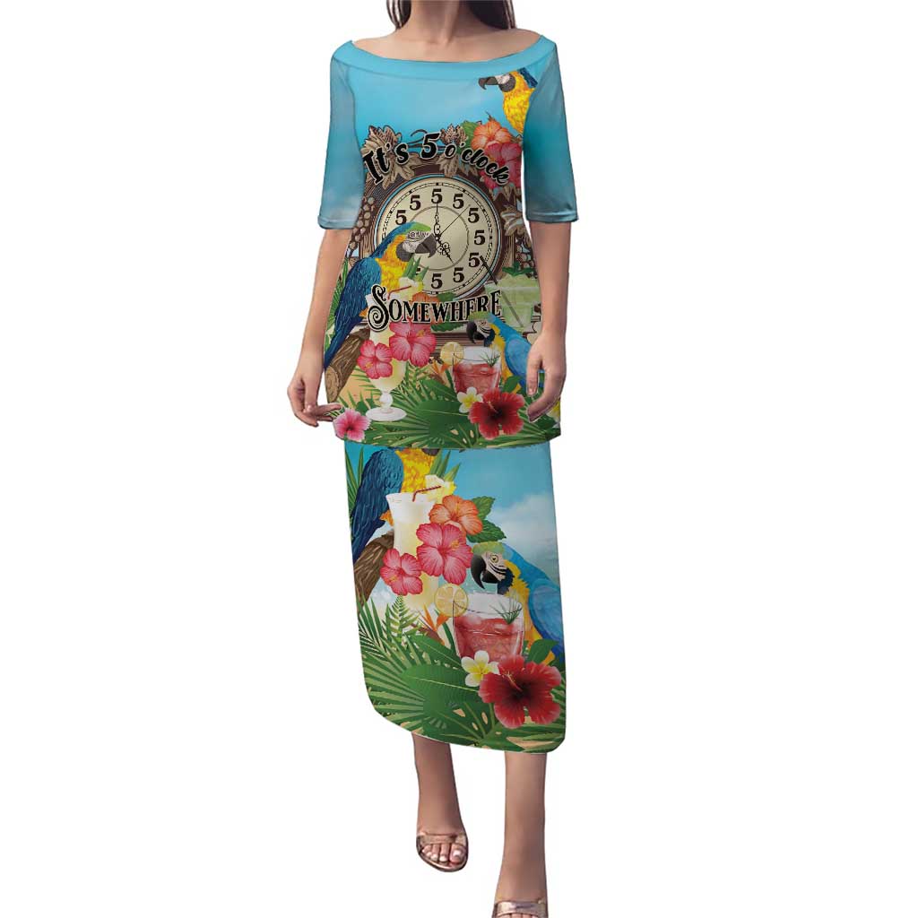 Personalized It's 5 o'clock Somewhere Puletasi Hawaiian Tropical Parrots - Wonder Print Shop