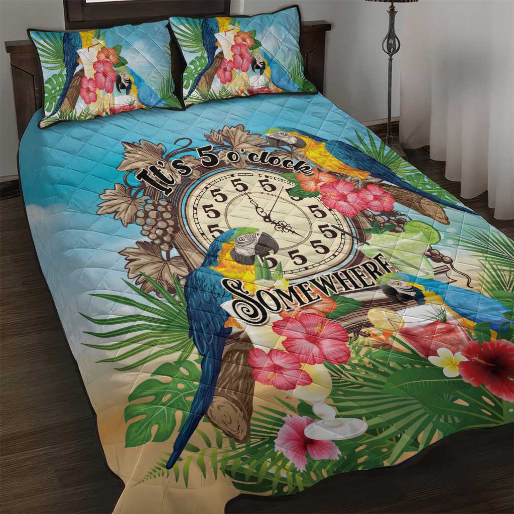 It's 5 o'clock Somewhere Quilt Bed Set Hawaiian Tropical Parrots - Wonder Print Shop