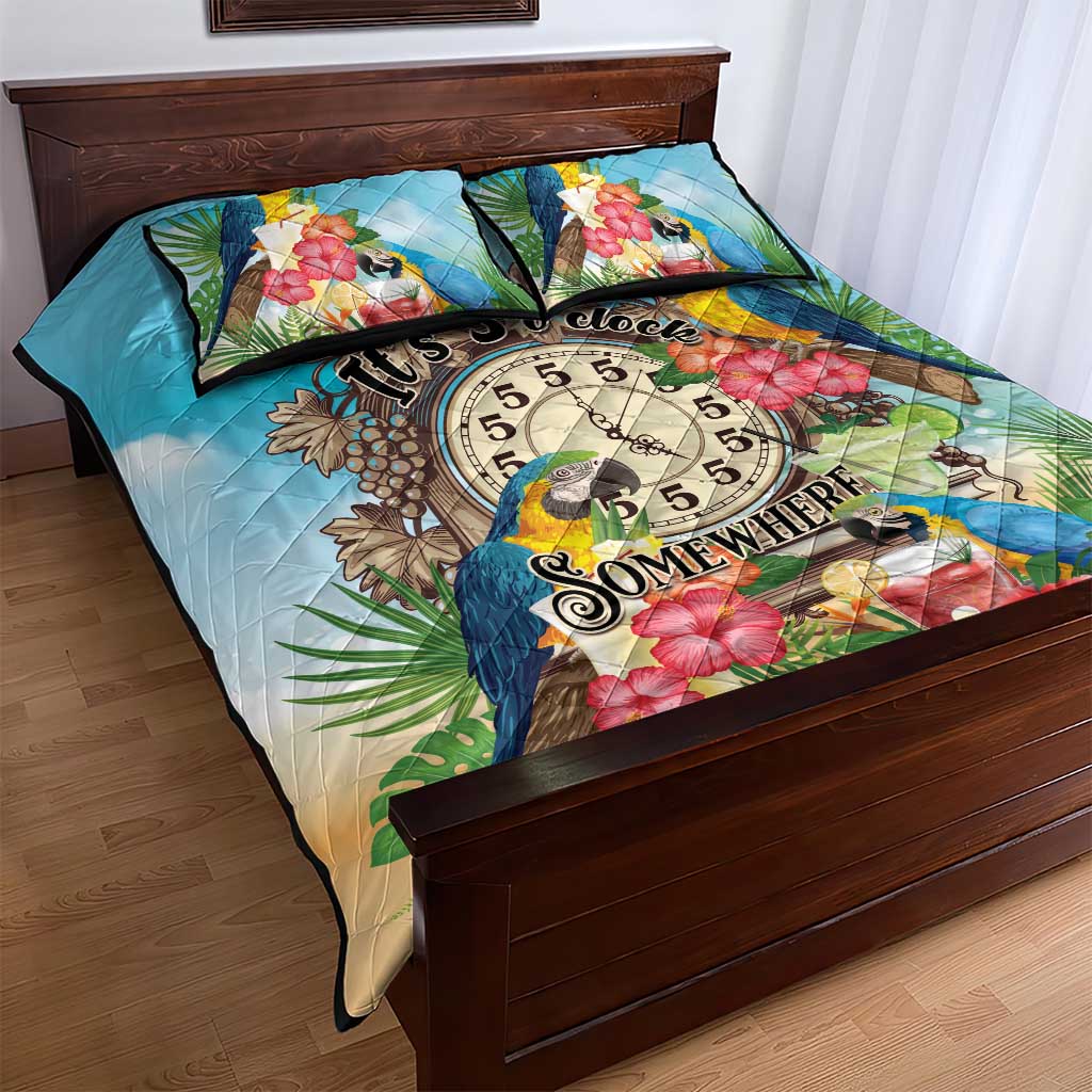 It's 5 o'clock Somewhere Quilt Bed Set Hawaiian Tropical Parrots - Wonder Print Shop