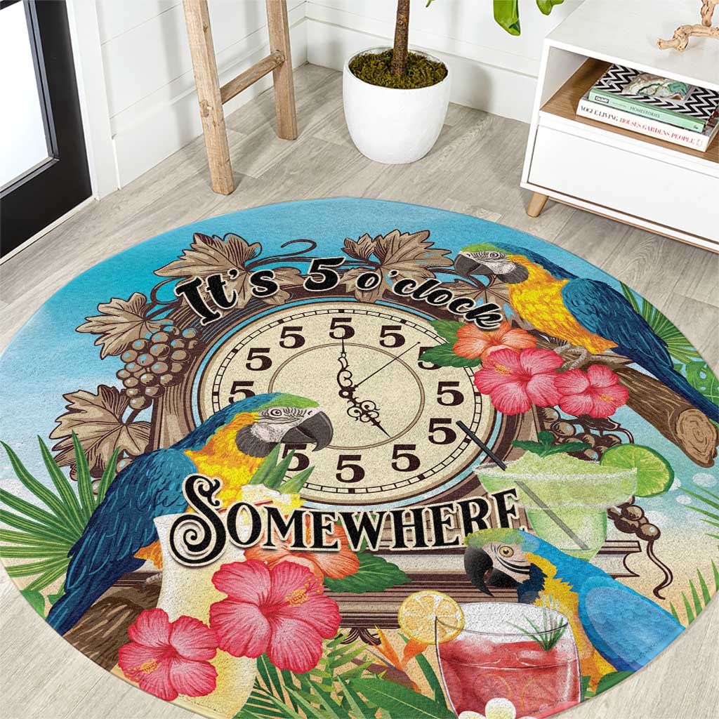 It's 5 o'clock Somewhere Round Carpet Hawaiian Tropical Parrots - Wonder Print Shop
