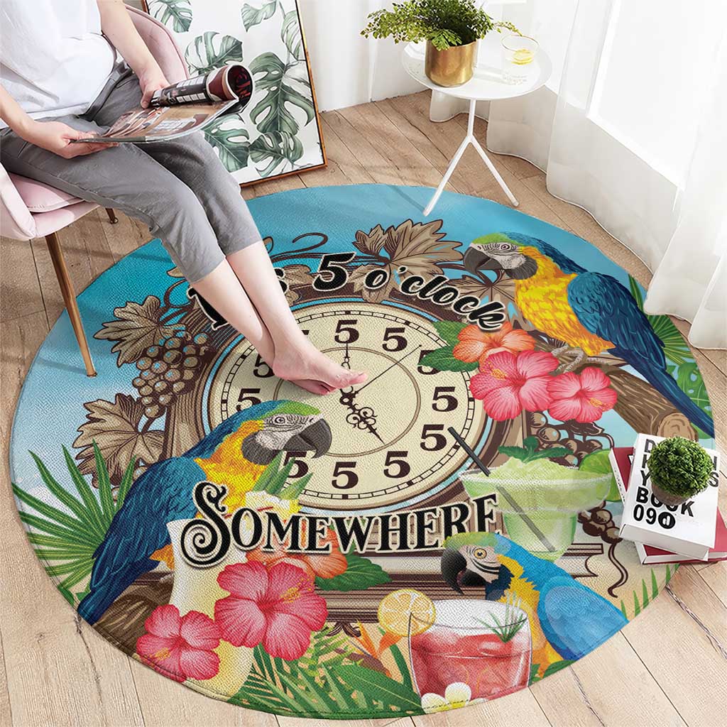 It's 5 o'clock Somewhere Round Carpet Hawaiian Tropical Parrots - Wonder Print Shop