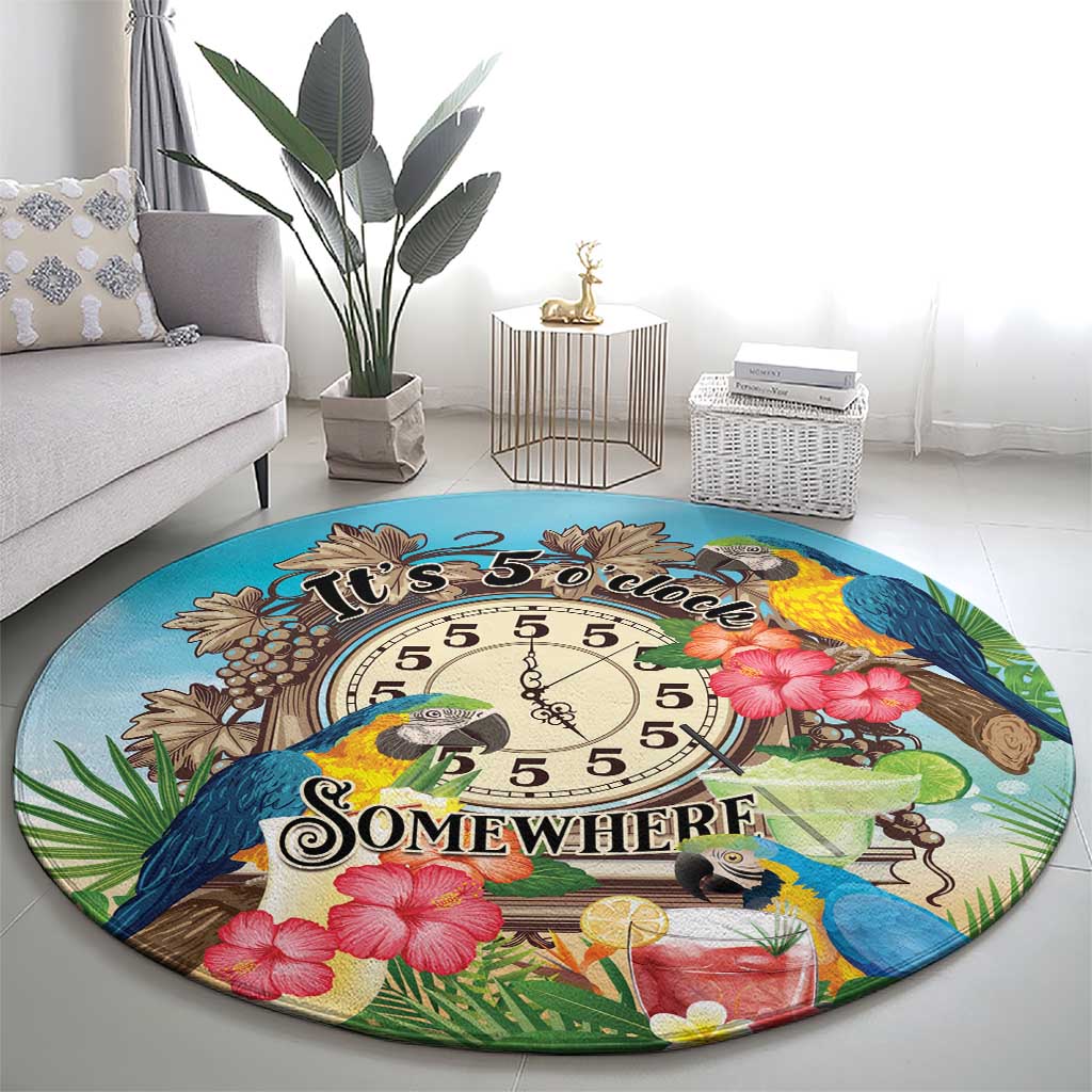 It's 5 o'clock Somewhere Round Carpet Hawaiian Tropical Parrots - Wonder Print Shop