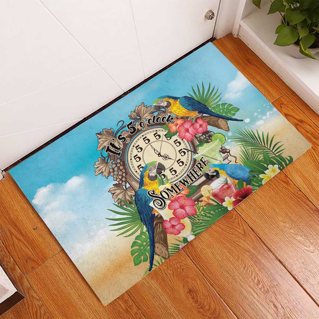 It's 5 o'clock Somewhere Rubber Doormat Hawaiian Tropical Parrots - Wonder Print Shop