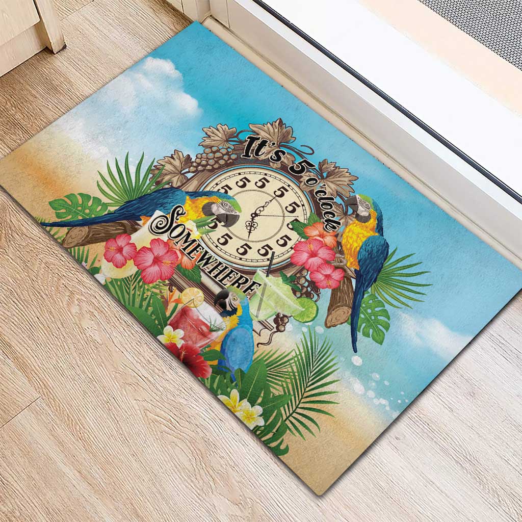 It's 5 o'clock Somewhere Rubber Doormat Hawaiian Tropical Parrots - Wonder Print Shop