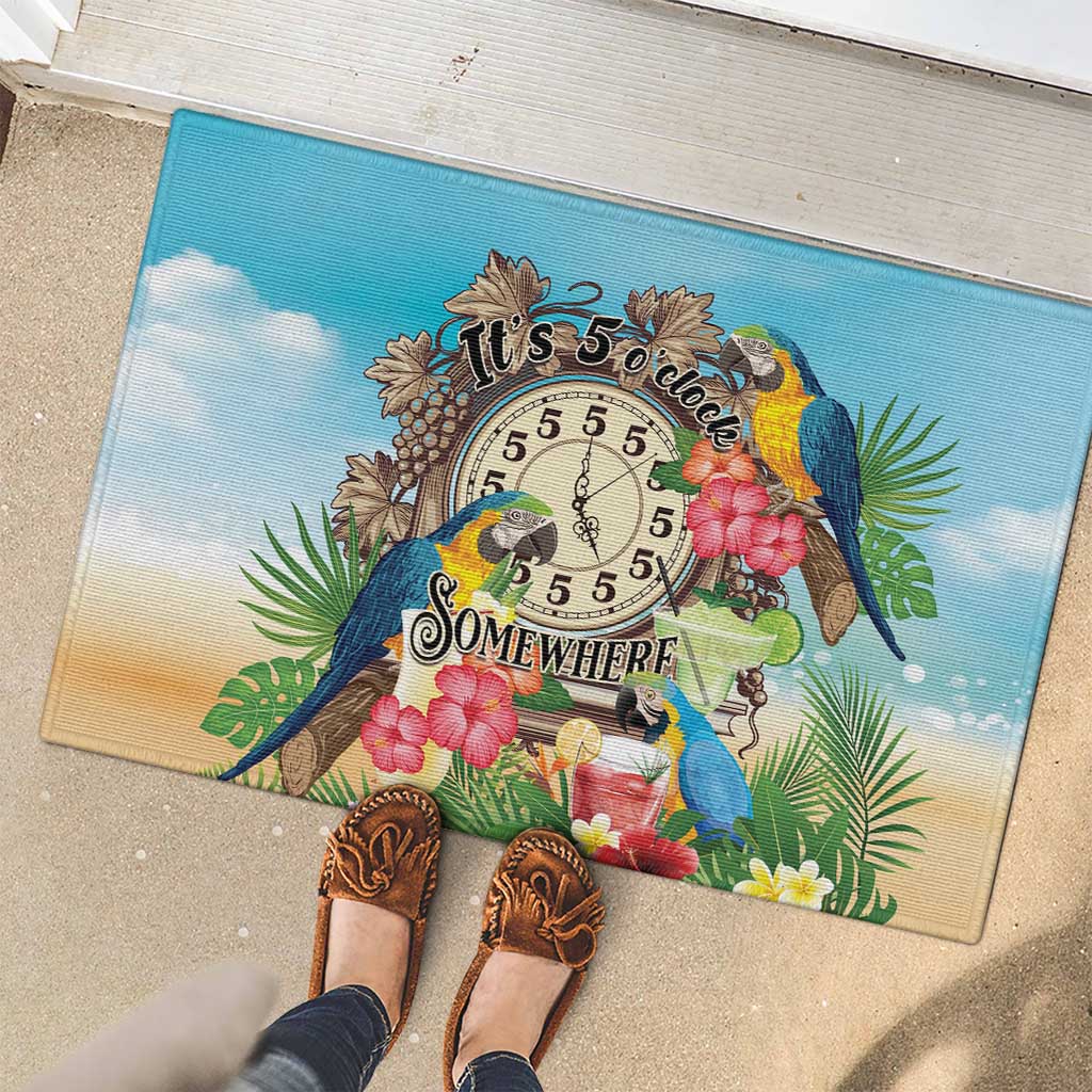 It's 5 o'clock Somewhere Rubber Doormat Hawaiian Tropical Parrots - Wonder Print Shop