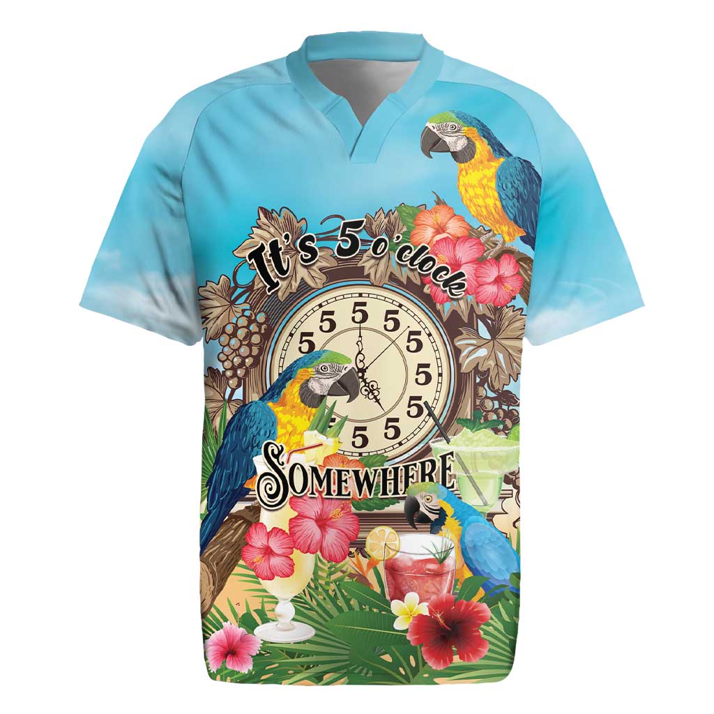 Personalized It's 5 o'clock Somewhere Rugby Jersey Hawaiian Tropical Parrots - Wonder Print Shop