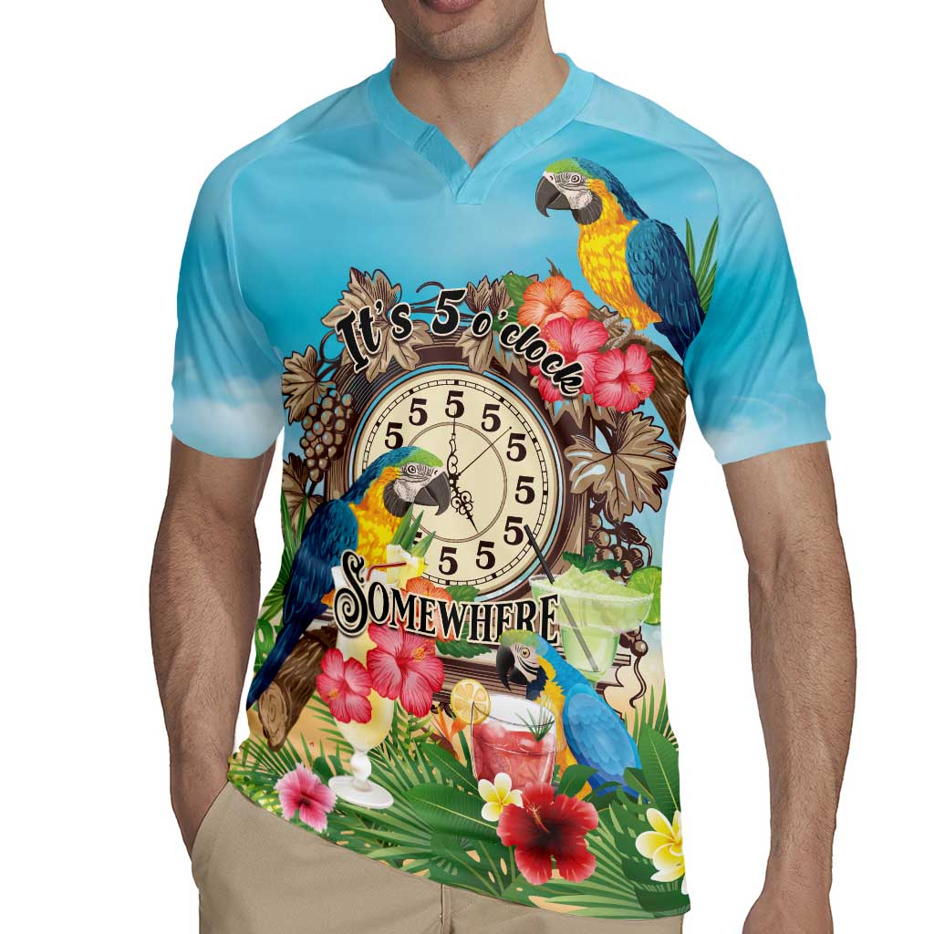 Personalized It's 5 o'clock Somewhere Rugby Jersey Hawaiian Tropical Parrots - Wonder Print Shop