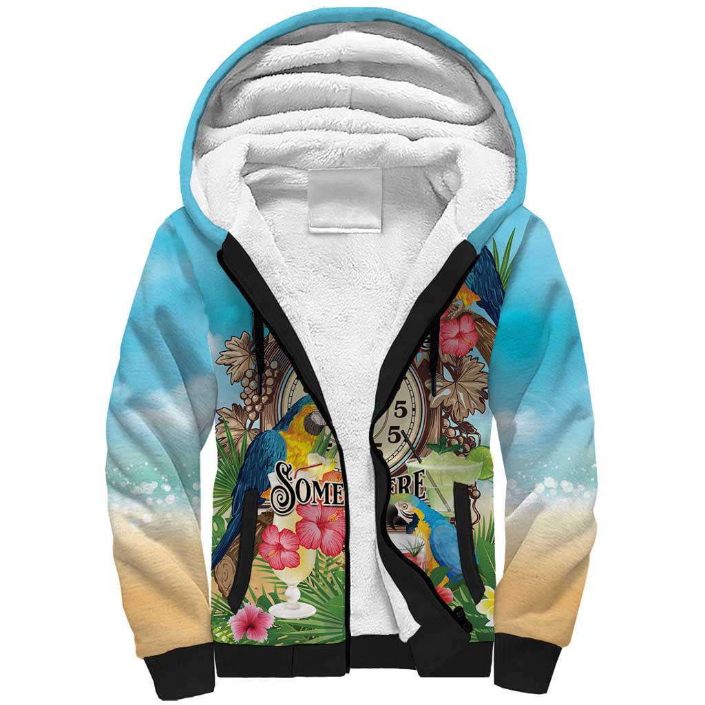 Personalized It's 5 o'clock Somewhere Sherpa Hoodie Hawaiian Tropical Parrots - Wonder Print Shop