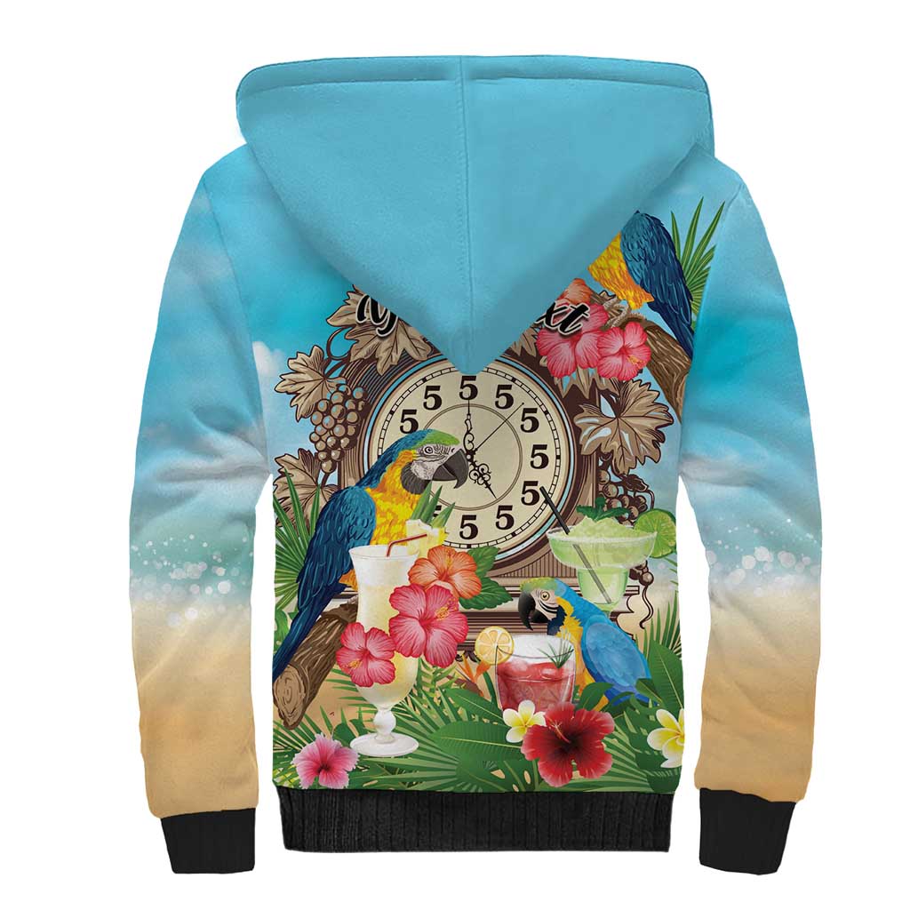Personalized It's 5 o'clock Somewhere Sherpa Hoodie Hawaiian Tropical Parrots - Wonder Print Shop