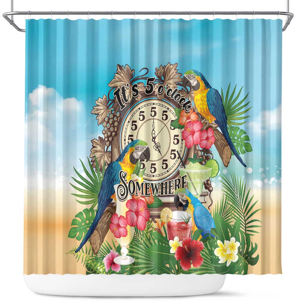 It's 5 o'clock Somewhere Shower Curtain Hawaiian Tropical Parrots - Wonder Print Shop