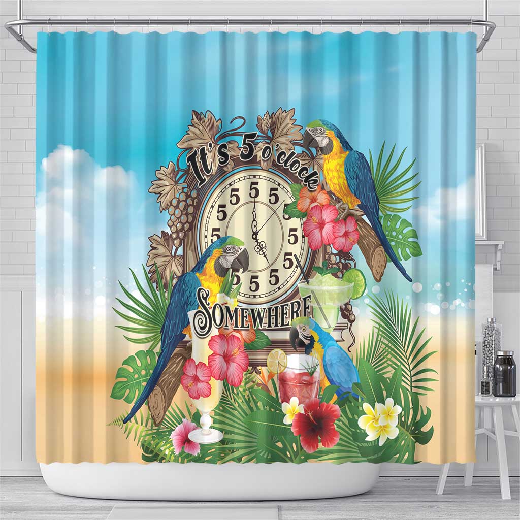 It's 5 o'clock Somewhere Shower Curtain Hawaiian Tropical Parrots - Wonder Print Shop