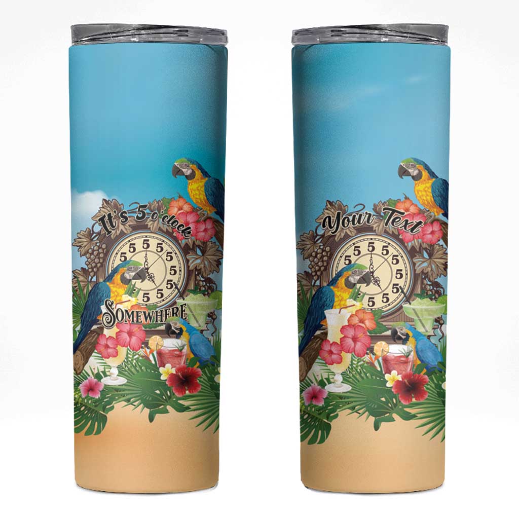 Personalized It's 5 o'clock Somewhere Skinny Tumbler Hawaiian Tropical Parrots - Wonder Print Shop