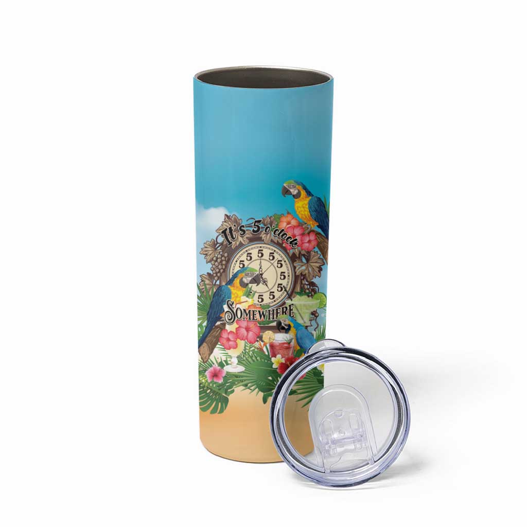 Personalized It's 5 o'clock Somewhere Skinny Tumbler Hawaiian Tropical Parrots - Wonder Print Shop
