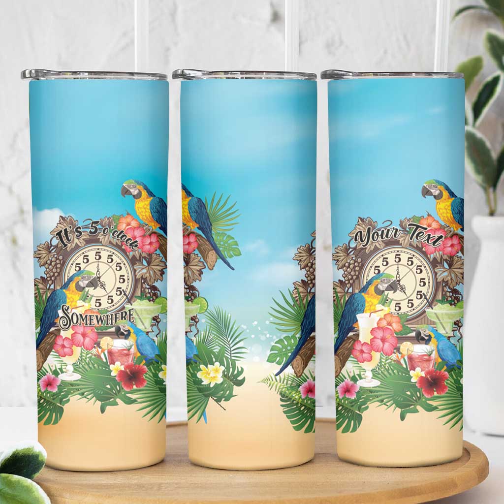 Personalized It's 5 o'clock Somewhere Skinny Tumbler Hawaiian Tropical Parrots - Wonder Print Shop