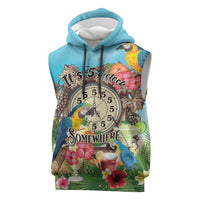 Personalized It's 5 o'clock Somewhere Sleeveless Hoodie Hawaiian Tropical Parrots - Wonder Print Shop