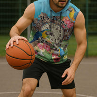 Personalized It's 5 o'clock Somewhere Sleeveless Hoodie Hawaiian Tropical Parrots - Wonder Print Shop