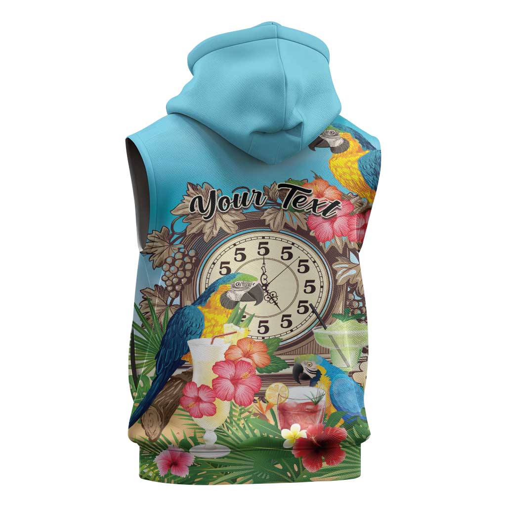 Personalized It's 5 o'clock Somewhere Sleeveless Zip Hoodie Hawaiian Tropical Parrots - Wonder Print Shop