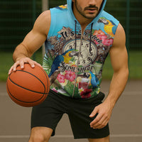 Personalized It's 5 o'clock Somewhere Sleeveless Zip Hoodie Hawaiian Tropical Parrots - Wonder Print Shop