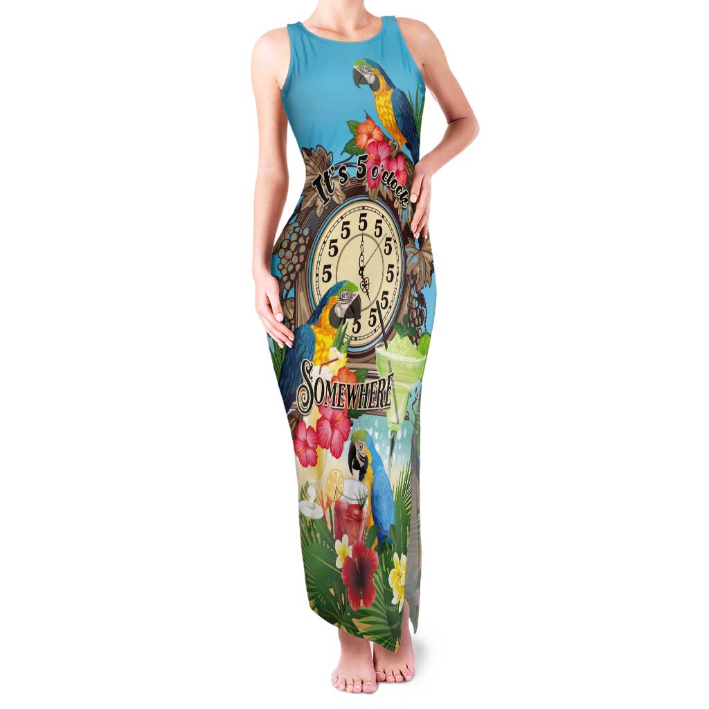 Personalized It's 5 o'clock Somewhere Tank Maxi Dress Hawaiian Tropical Parrots - Wonder Print Shop