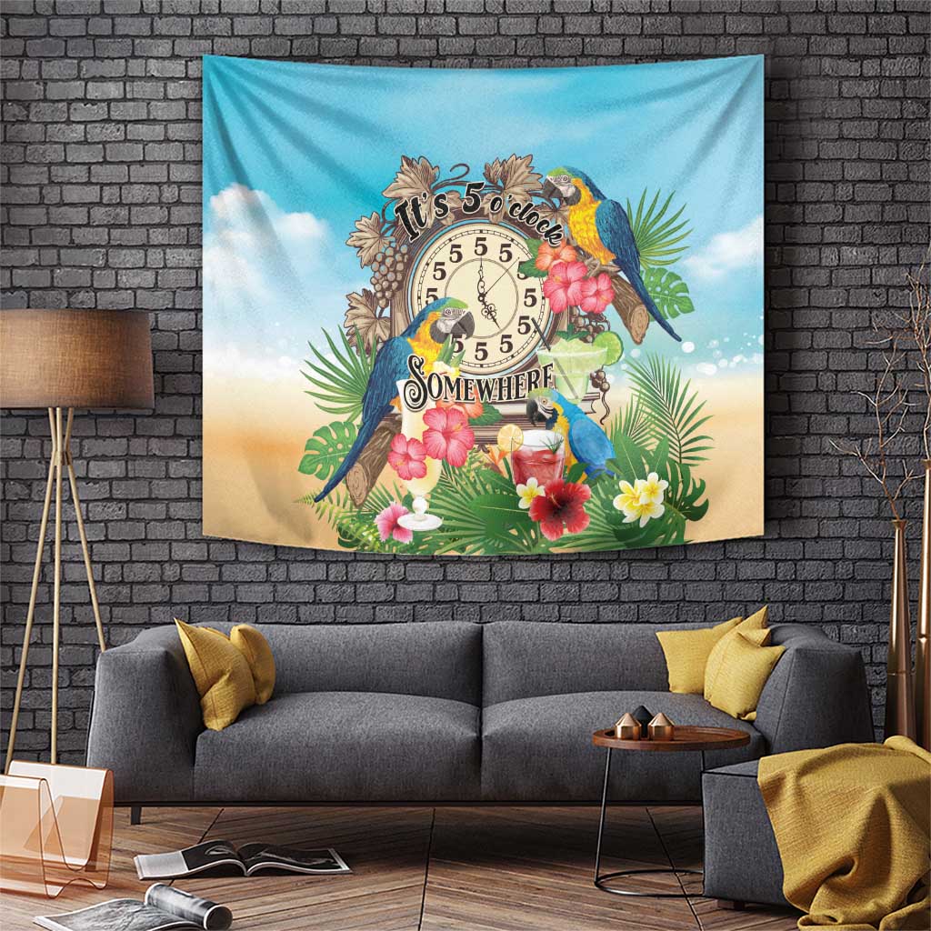 It's 5 o'clock Somewhere Tapestry Hawaiian Tropical Parrots - Wonder Print Shop