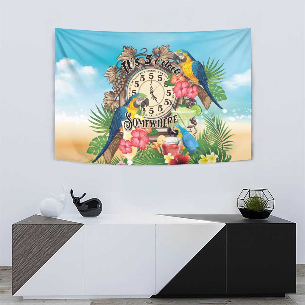 It's 5 o'clock Somewhere Tapestry Hawaiian Tropical Parrots - Wonder Print Shop