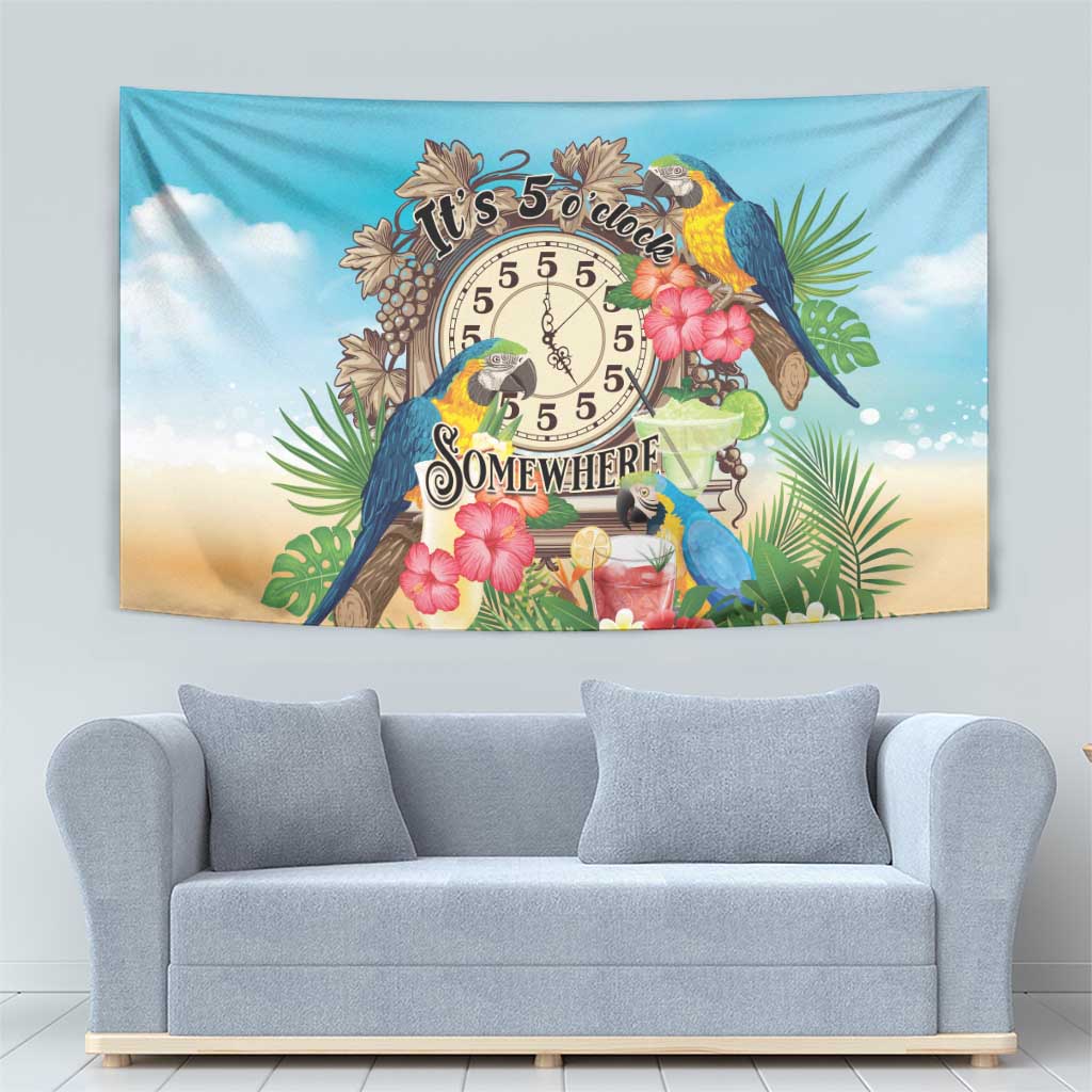 It's 5 o'clock Somewhere Tapestry Hawaiian Tropical Parrots - Wonder Print Shop