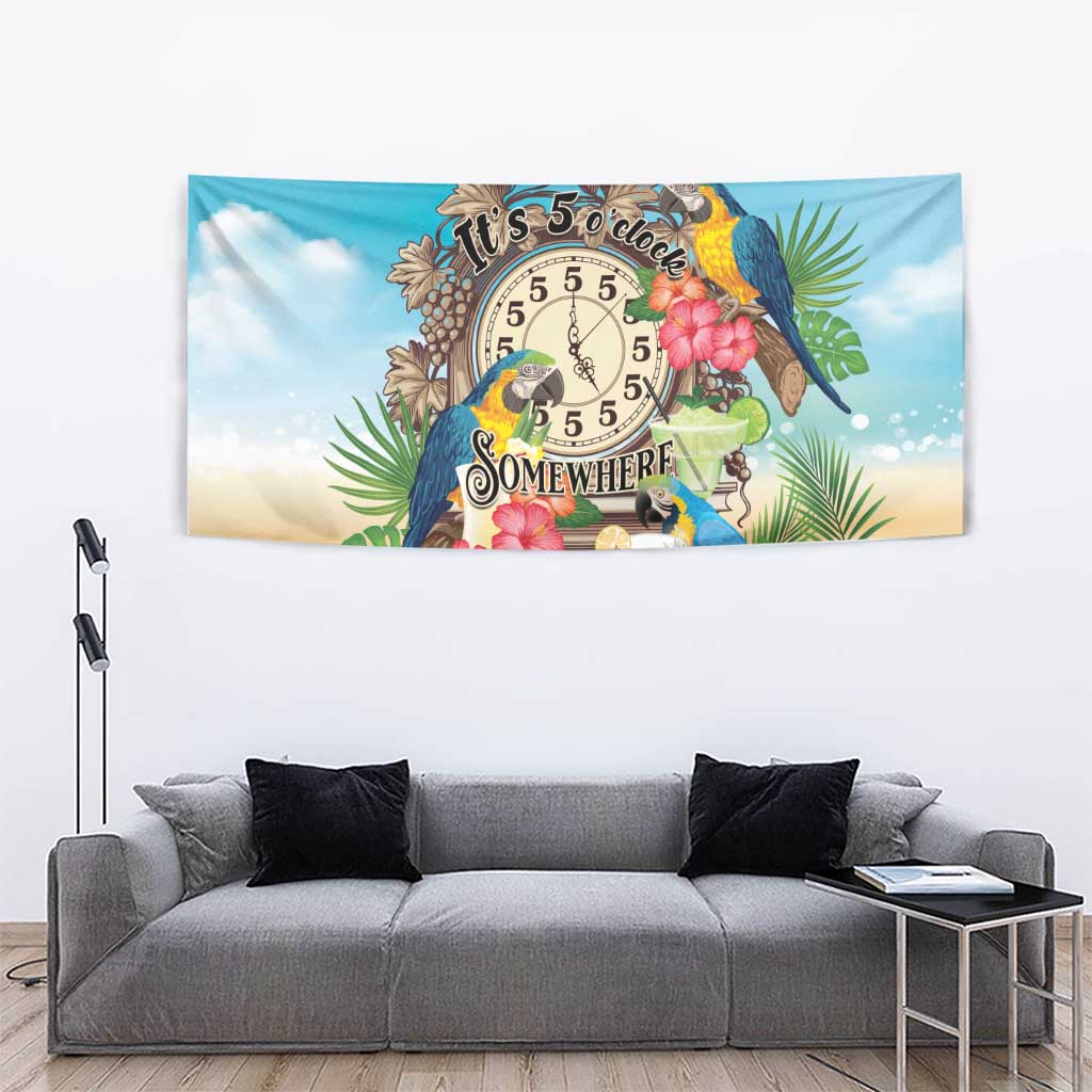 It's 5 o'clock Somewhere Tapestry Hawaiian Tropical Parrots - Wonder Print Shop
