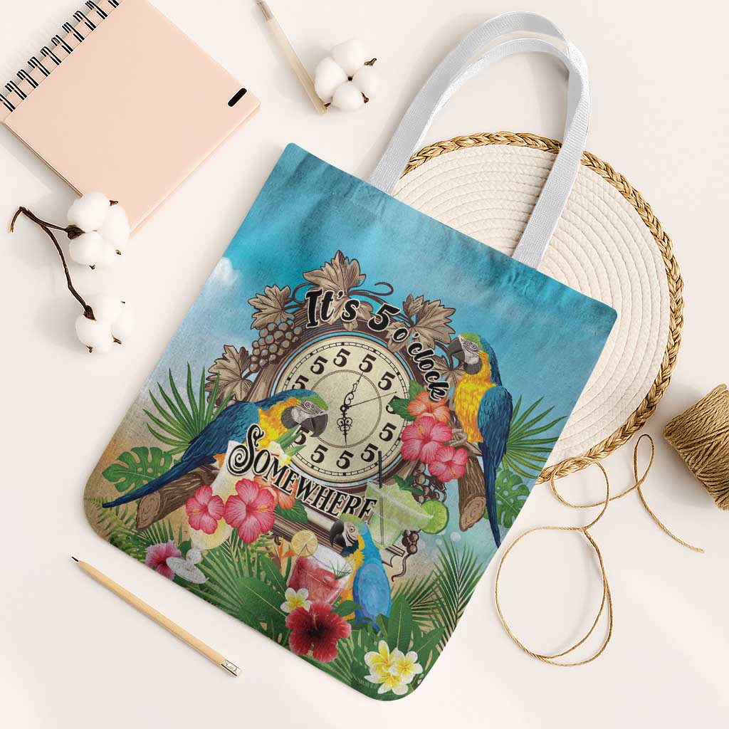 It's 5 o'clock Somewhere Tote Bag Hawaiian Tropical Parrots - Wonder Print Shop
