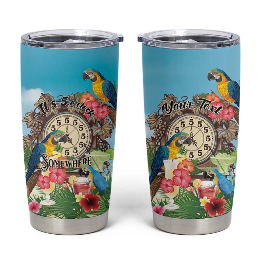 Personalized It's 5 o'clock Somewhere Tumbler Cup Hawaiian Tropical Parrots - Wonder Print Shop