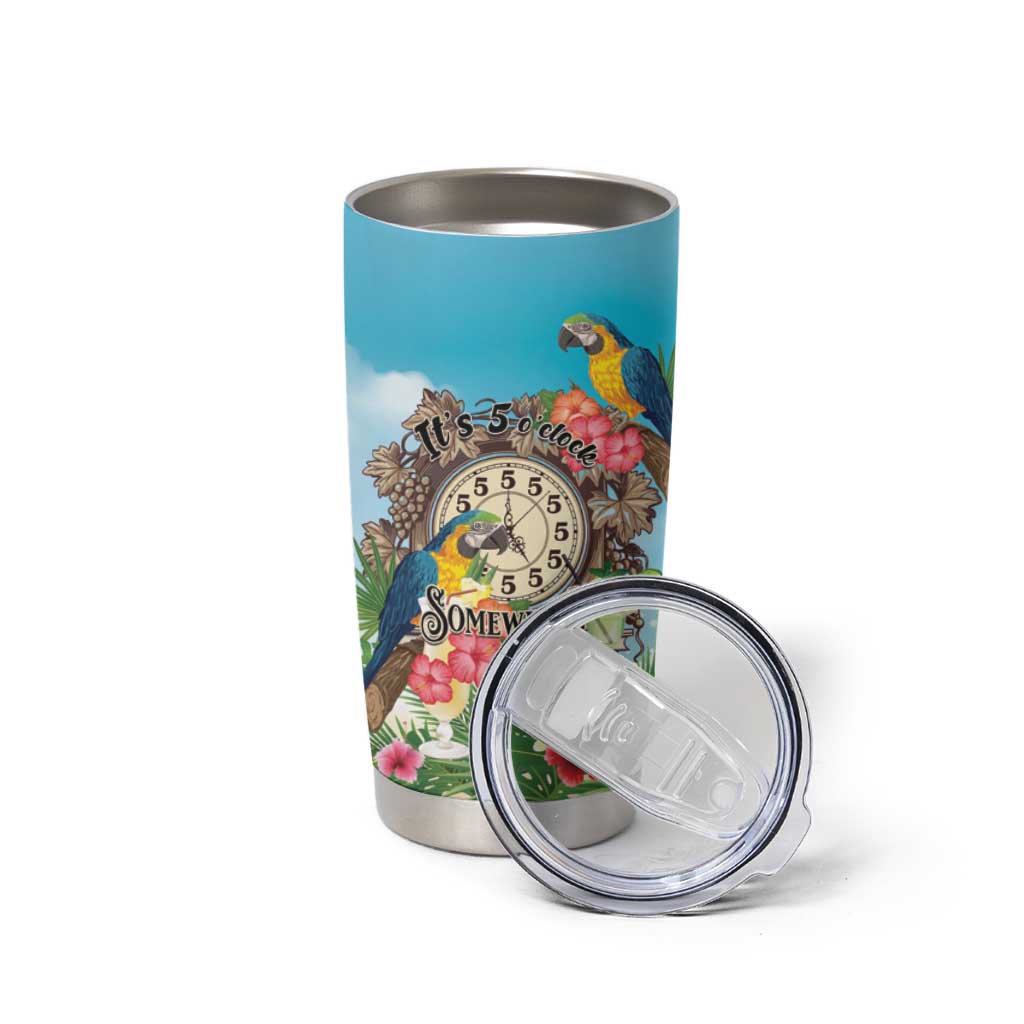 Personalized It's 5 o'clock Somewhere Tumbler Cup Hawaiian Tropical Parrots - Wonder Print Shop