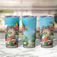 Personalized It's 5 o'clock Somewhere Tumbler Cup Hawaiian Tropical Parrots - Wonder Print Shop